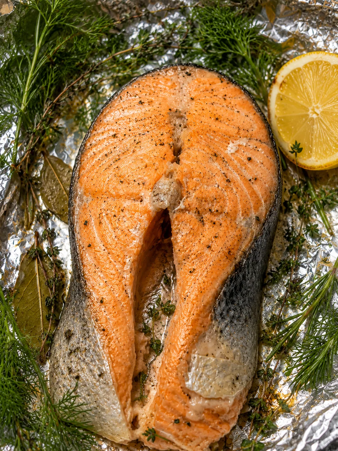Roasted salmon with herbs and lemon